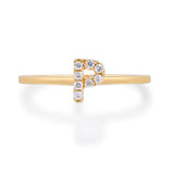 P Initial 14K Yellow Gold Round-Cut White Diamond Ring