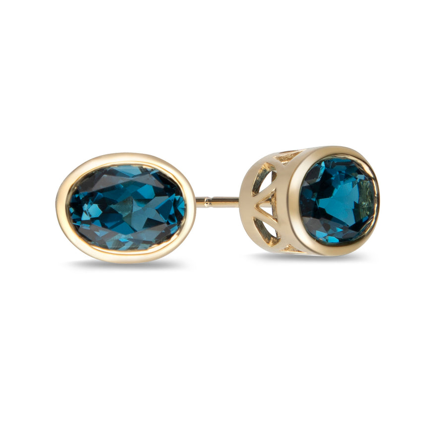 Amelia 10K Yellow Gold Oval-Cut Brazilian London Blue Topaz Earrings