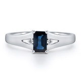 Amelia 10K White Gold Emerald-Cut Blue Sapphire Ring
