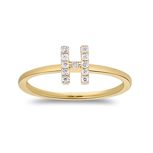 H Initial 14K Yellow Gold Round-Cut White Diamond Ring