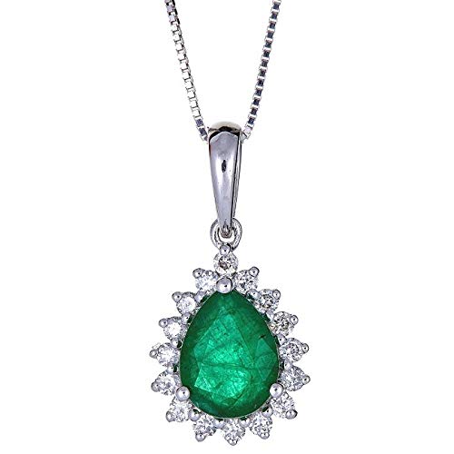 Winter 18K White Gold Pear-Cut Natural Zambian Emerald Pendant