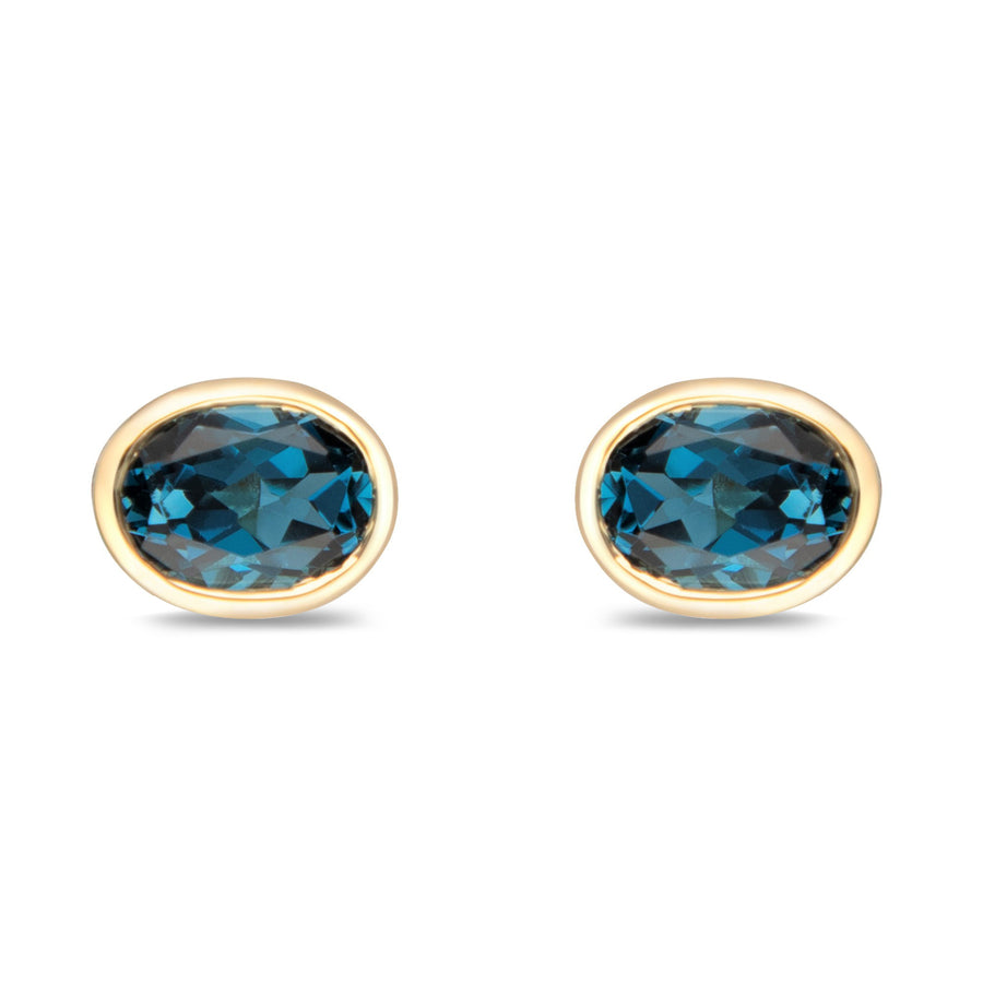 Amelia 10K Yellow Gold Oval-Cut Brazilian London Blue Topaz Earrings