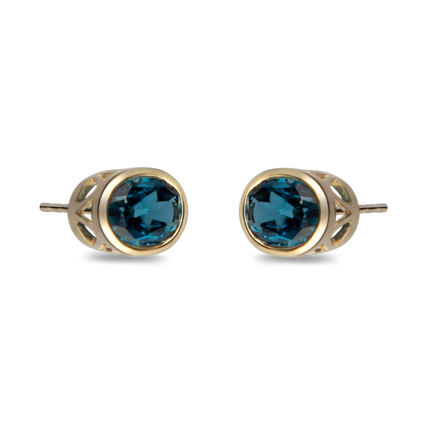 Amelia 10K Yellow Gold Oval-Cut Brazilian London Blue Topaz Earrings