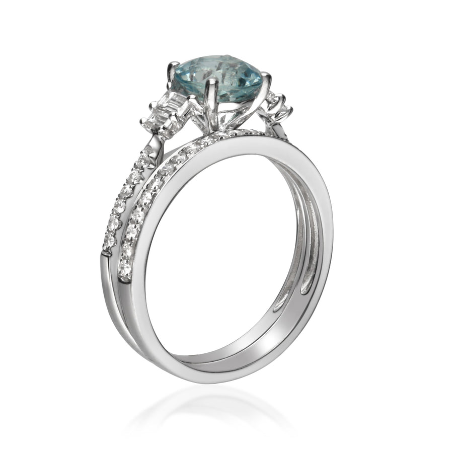 Amelia 14K White Gold Round-Cut Aquamarine Ring