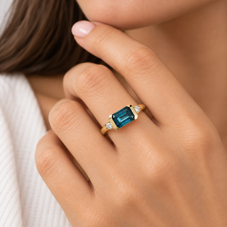 Kaylin 10K Yellow Gold Emerald-Cut Brazilian London Blue Topaz Ring
