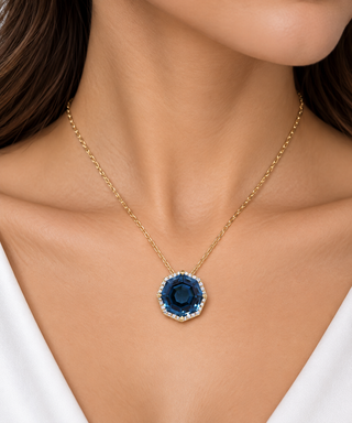 Valerie 10K Yellow Gold Round-Cut Brazilian London Blue Topaz Pendant