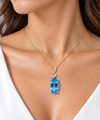 Valerie 14K Yellow Gold Oval-Cut Swiss Blue Topaz Pendant