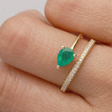 Serena 18K Yellow Gold Pear-Cut Natural Zambian Emerald Ring