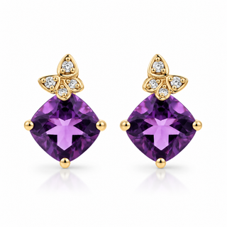 Ashlyn 10K Yellow Gold Cushion-Cut Amethyst Earring