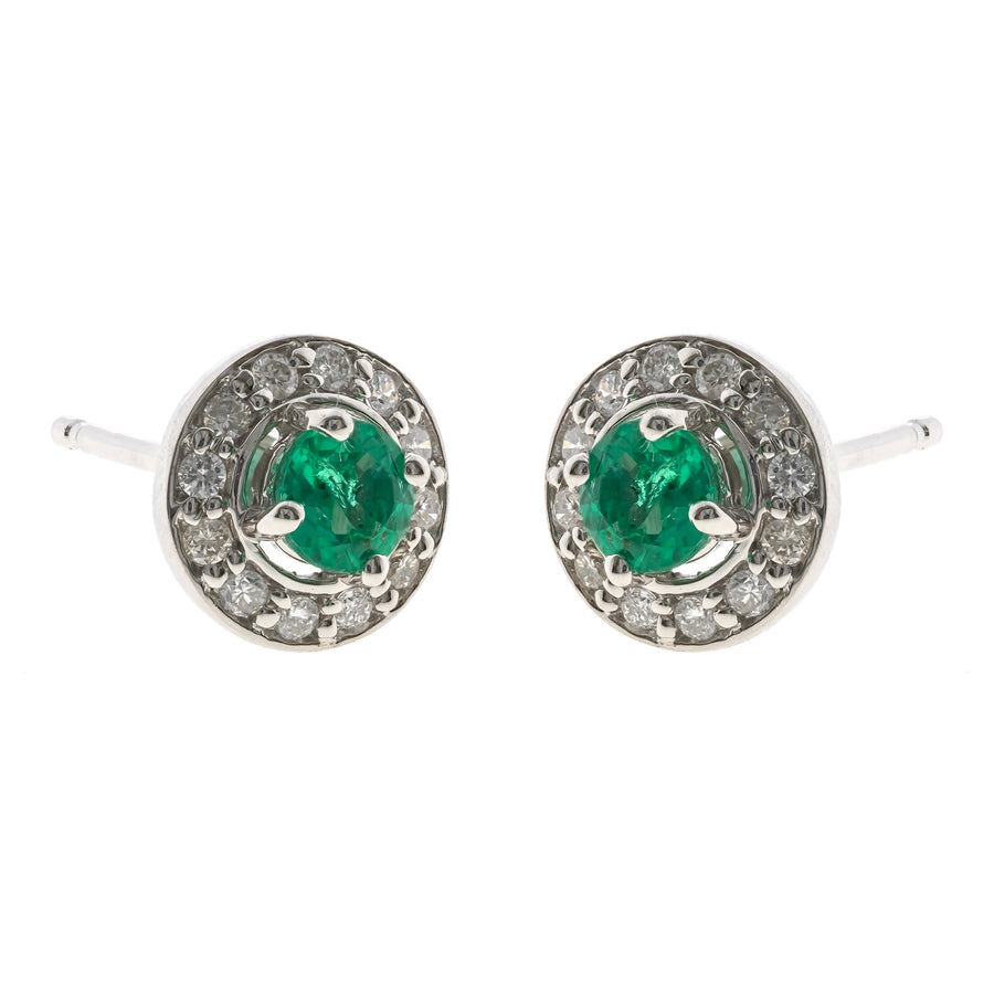 Anna 10K White Gold Round-Cut Zambian Emerald Earring