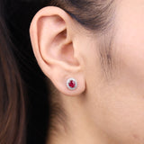 Amelia 10K White Gold Oval-Cut Mozambique Ruby Earring
