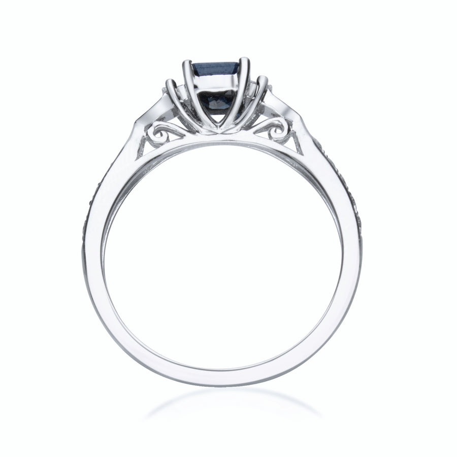 Brielle 14K White Gold Emerald-Cut Blue Sapphire Ring