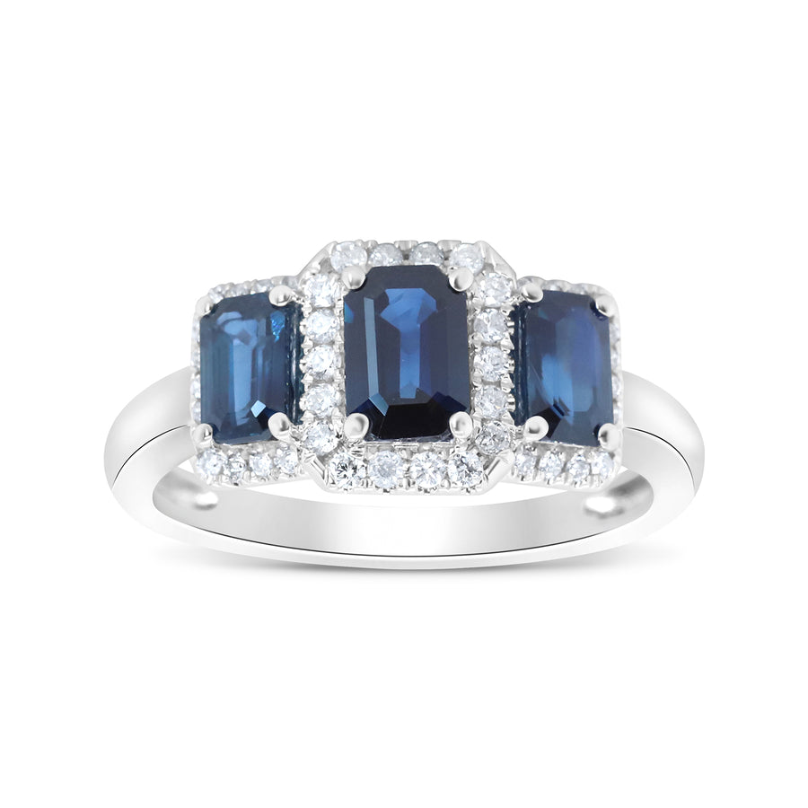 Bella 14K White Gold Emerald-Cut Blue Sapphire Ring