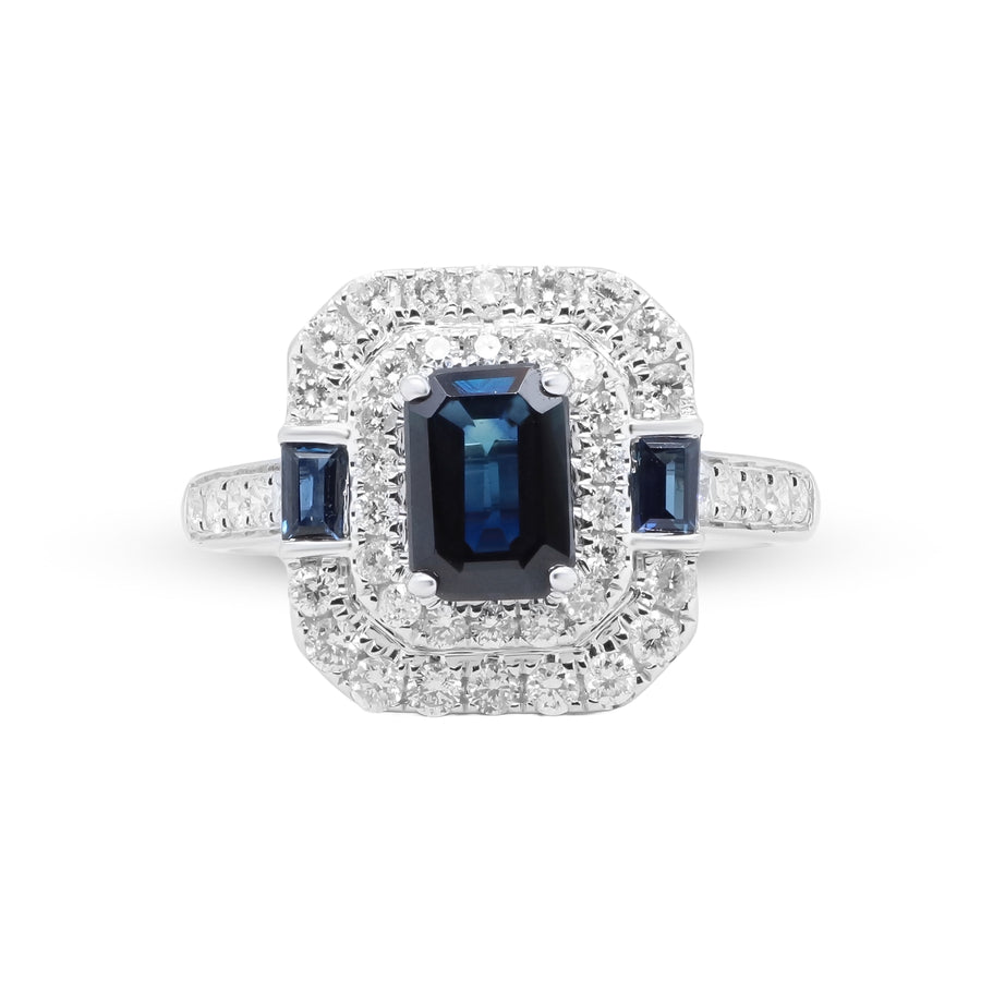 Adeline 14K White Gold Baguette-Cut Blue Sapphire Ring