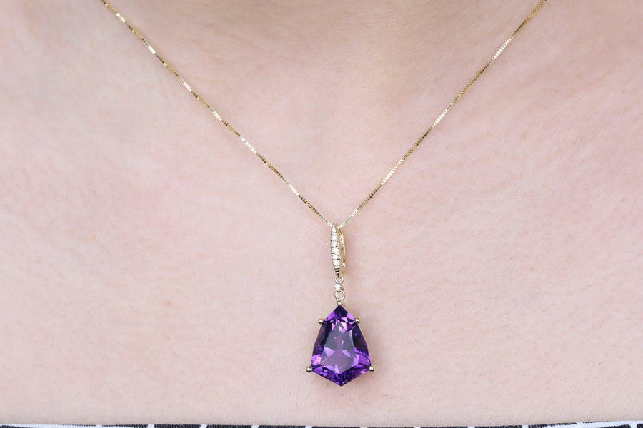 Madison 10K Yellow Gold Pear-Cut Brazilian Amethyst Pendant