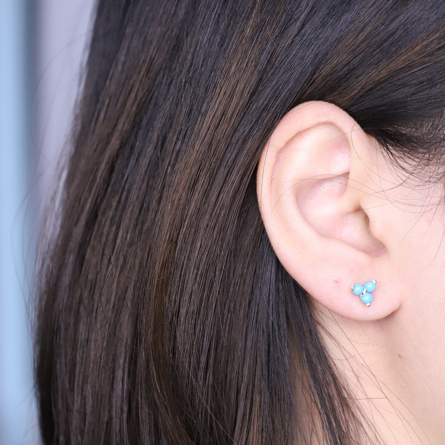 Natalia 10K Yellow Gold Round-Cut Arizona Turquoise Earring