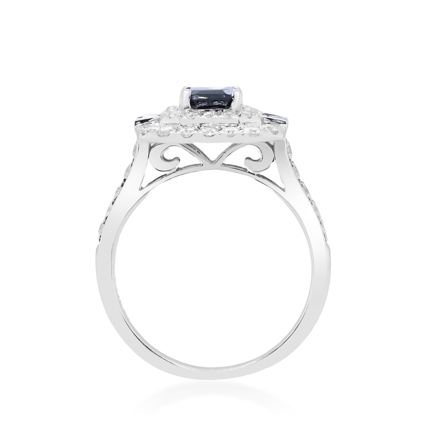 Adeline 14K White Gold Baguette-Cut Blue Sapphire Ring