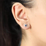 Charley 10K White Gold Square-Cut Ceylon Blue Sapphire Earring