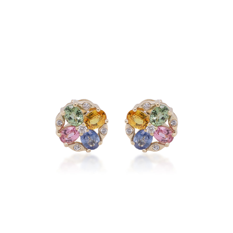 Royalty 10K Yellow Gold Oval-Cut Multi Sapphire Earring