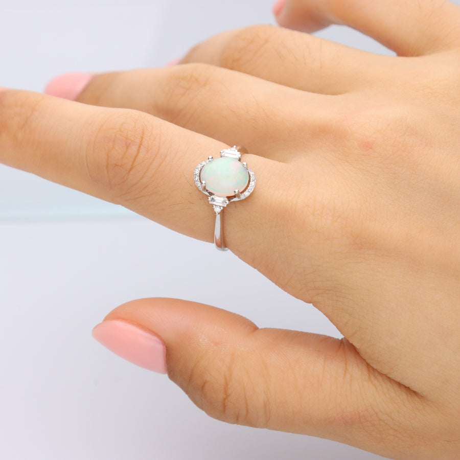 Amelia 10K White Gold Oval-Cut Ethiopian Opal Ring