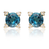 Genesis 14K Yellow Gold Round-Cut Brazilian London Blue Topaz Earring