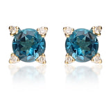 Genesis 14K Yellow Gold Round-Cut Brazilian London Blue Topaz Earring