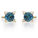 Genesis 14K Yellow Gold Round-Cut Brazilian London Blue Topaz Earring