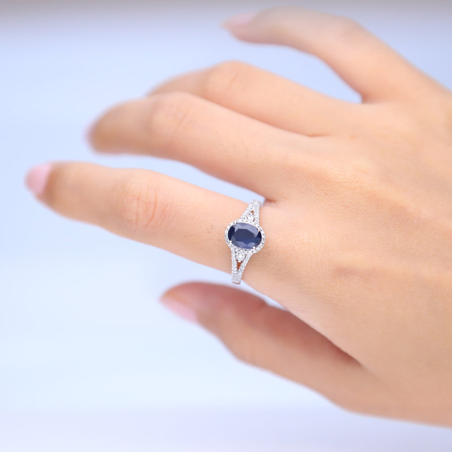 Camila 10K White Gold Oval-Cut Blue Sapphire Ring