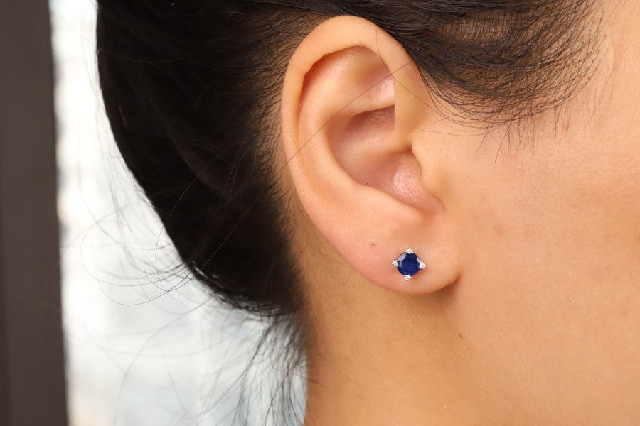 Alessia 10K White Gold Round-Cut Ceylon Blue Sapphire Earring