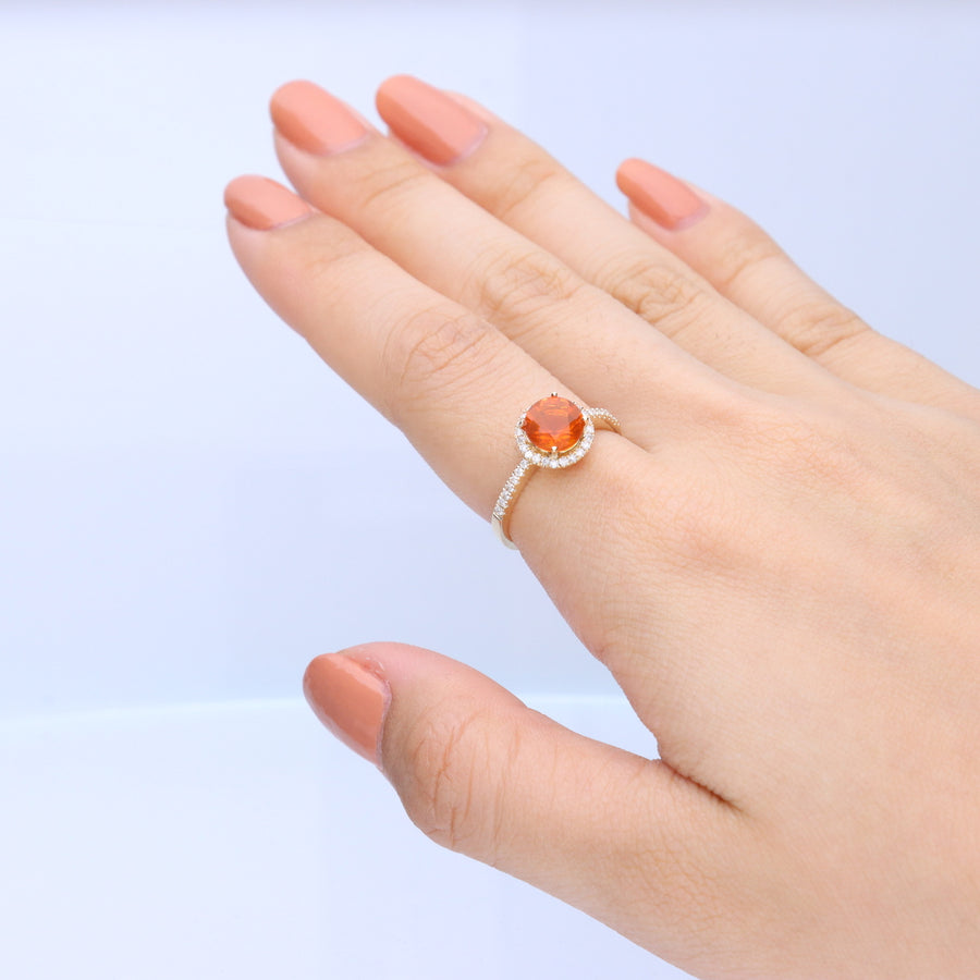 Luisa 14K Yellow Gold Round-Cut Mexican Fire Opal Ring