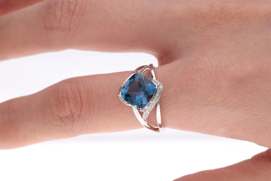 Isabella 10K White Gold Cushion-Cut London Blue Topaz Ring