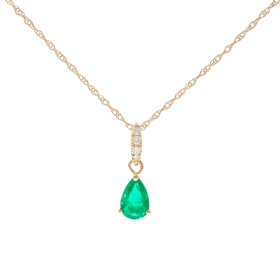 Angie 10K Yellow Gold Pear-Cut Natural Zambian Emerald Pendant