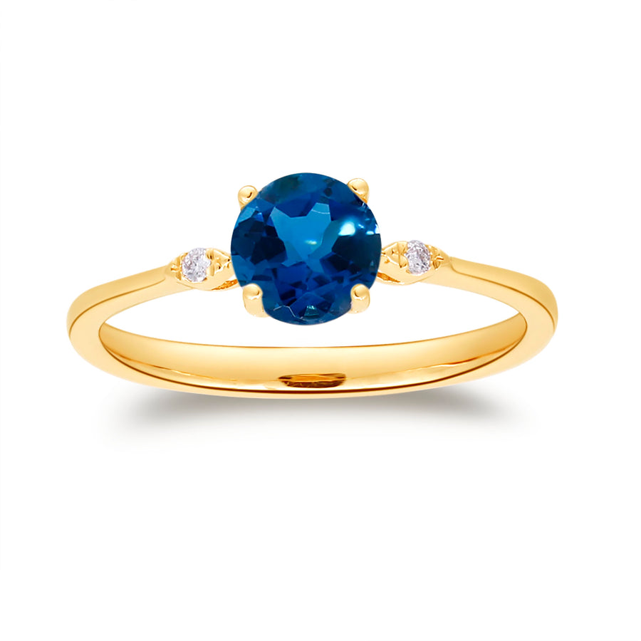 Amelia 10K Yellow Gold Round-Cut London Blue Topaz Ring