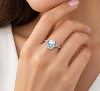 Rose 10K White Gold Cushion-Cut Aquamarine Ring