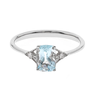 Rose 10K White Gold Cushion-Cut Aquamarine Ring