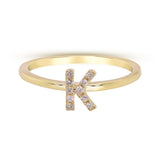 K Initial 14K Yellow Gold Round-Cut White Diamond Ring