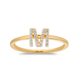 M Initial 14K Yellow Gold Round-Cut White Diamond Ring