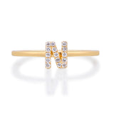 N Initial 14K Yellow Gold Round-Cut White Diamond Ring