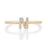 N Initial 14K Yellow Gold Round-Cut White Diamond Ring