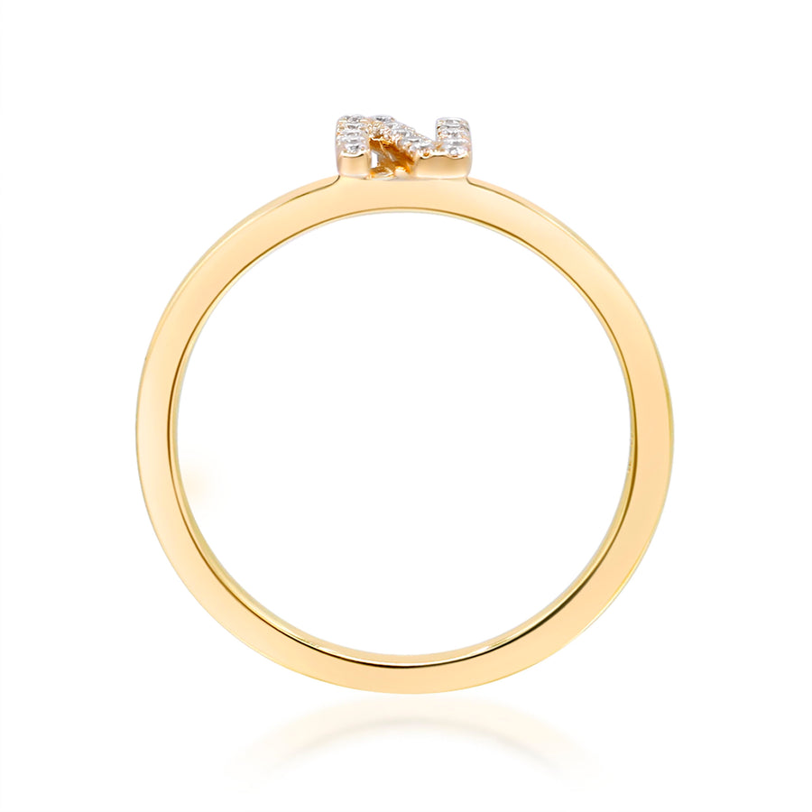 N Initial 14K Yellow Gold Round-Cut White Diamond Ring