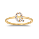 Q Initial 14K Yellow Gold Round-Cut White Diamond Ring
