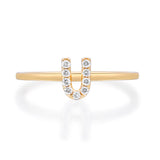 U Initial 14K Yellow Gold Round-Cut White Diamond Ring