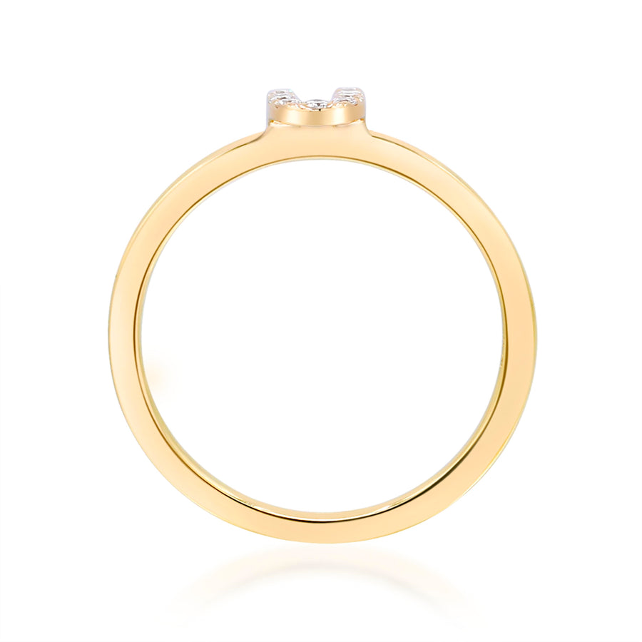 U Initial 14K Yellow Gold Round-Cut White Diamond Ring