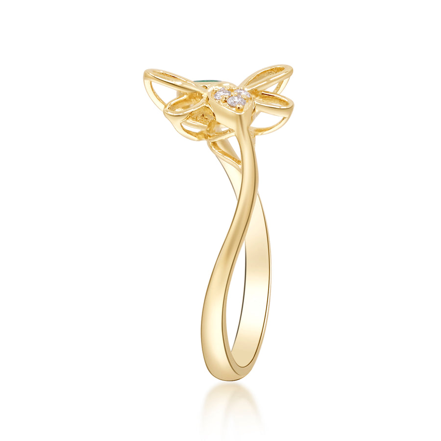 Captivating Beauty: Smithsonian Museum Collection x Gin and Grace - Dragonfly Diamond Ring in 14K Yellow Gold for an Exquisite Everyday Style