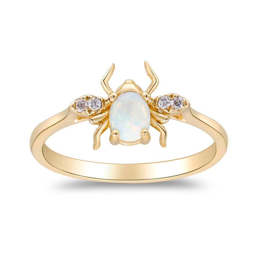 Gin and Grace in collaboration with Smithsonian Museum Collection presents a Cheerful Natural African Opal Bee Ring in 14K Yellow gold, Diamond as an ideal gesture for special day