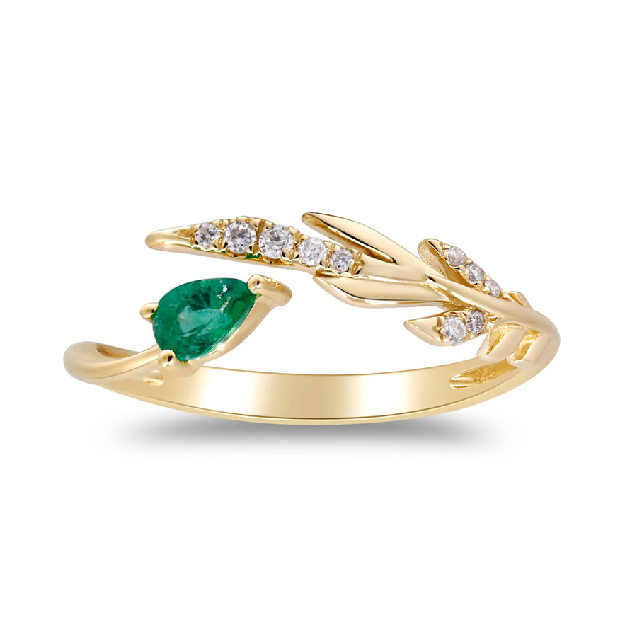 Aubrey 14K Yellow Gold Pear-Cut Zambian Emerald Ring