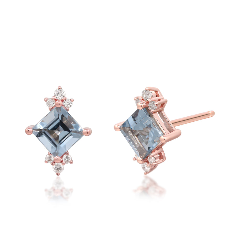 Allison 10K Rose Gold Square-Cut Aquamarine Earrings