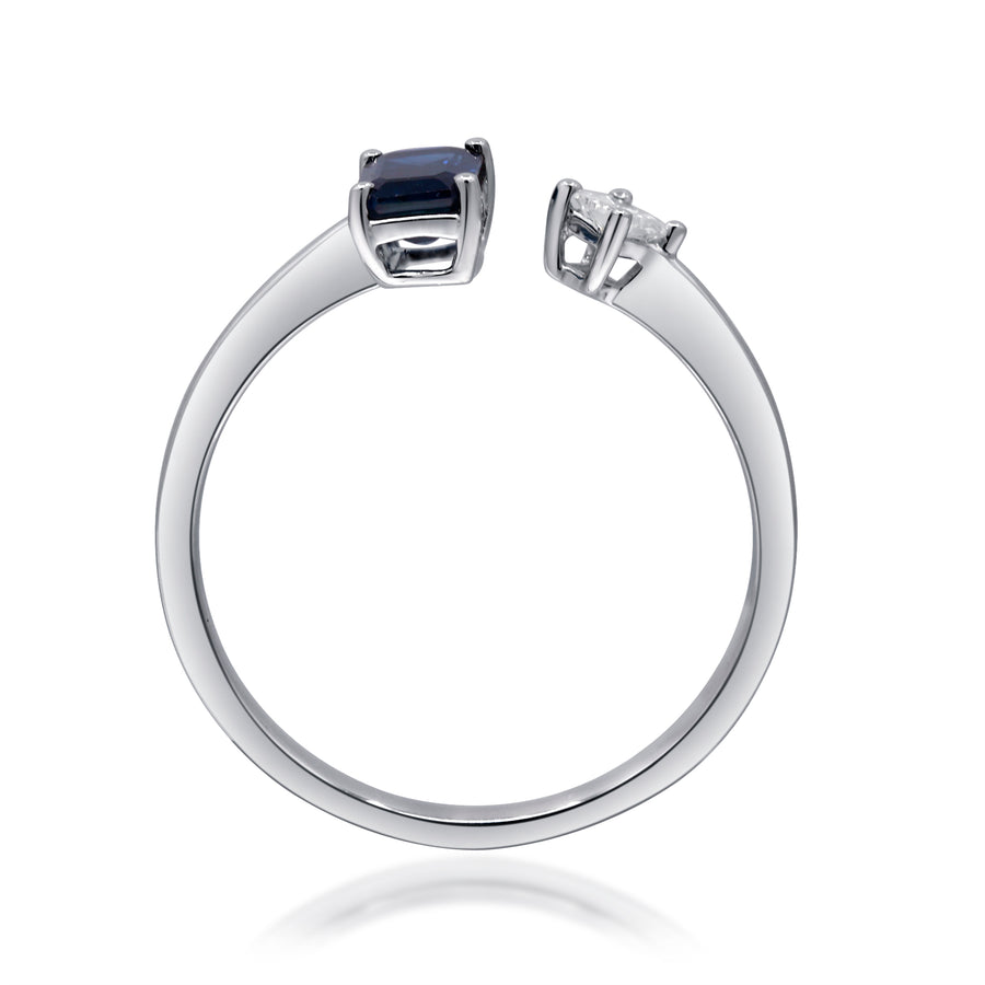 Amelia 10K White Gold Emerald-Cut Blue Sapphire Ring