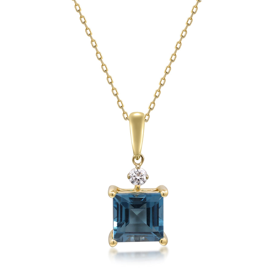 Isabel 10K Yellow Gold Square-Cut Brazilian London Blue Topaz Pendant