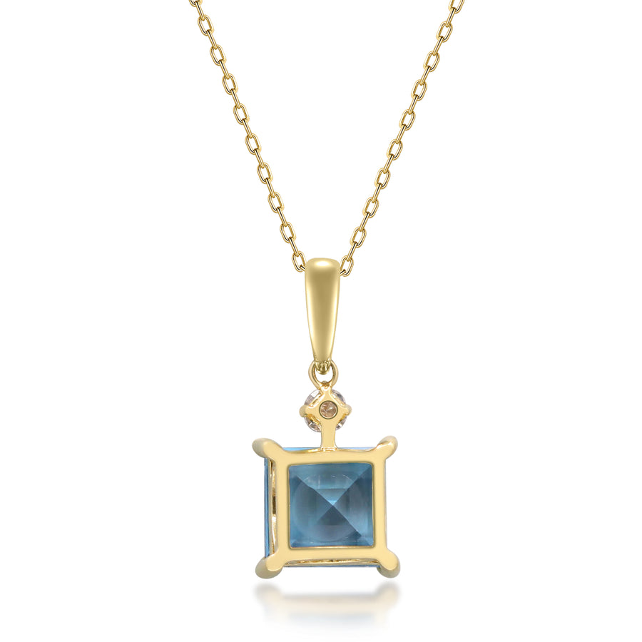 Isabel 10K Yellow Gold Square-Cut Brazilian London Blue Topaz Pendant